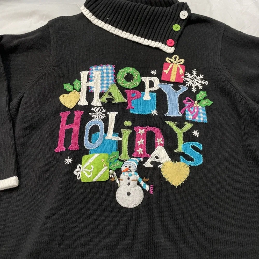 Quacker Factory Women's Christmas Sweater Happy Holidays Black Size‎ 1X